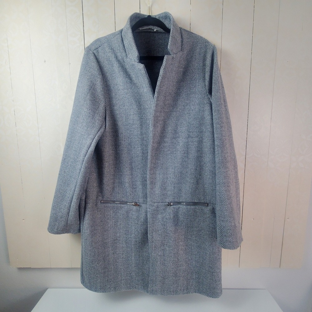 Angashion Womens Grey Herringbone Open Front Car Coat Jacket XXL Zipper Pockets